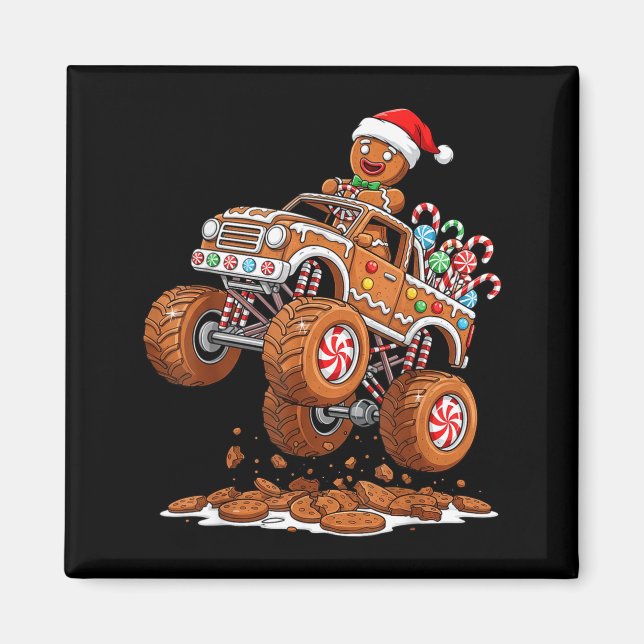 Monster Truck Gingerbread Man Funny Christmas Baki Magnet (Front)