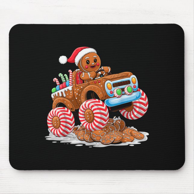Monster Truck Gingerbread Man Funny Christmas Baki Mouse Pad (Front)
