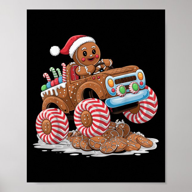 Monster Truck Gingerbread Man Funny Christmas Baki Poster (Front)