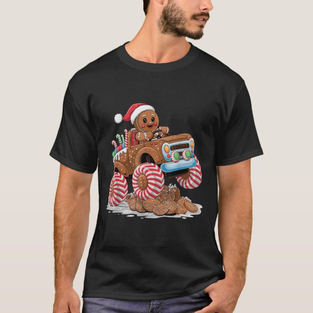 Monster Truck Gingerbread Man Funny Christmas Baki T-Shirt (Front)