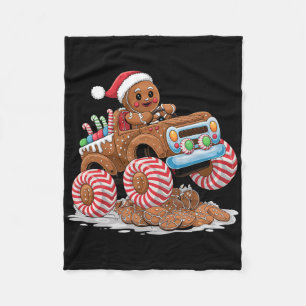 Monster Truck Gingerbread Man Funny Christmas King Fleece Blanket