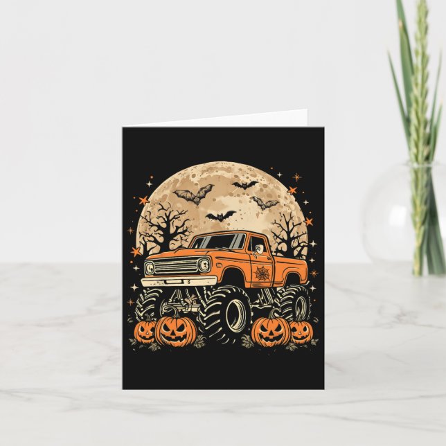 Monster Truck Halloween Jack O Lantern Moon Pumpki Card (Front)