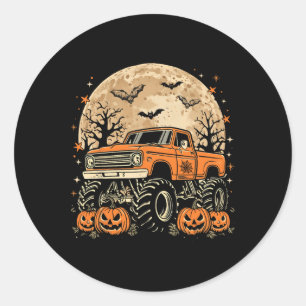 Monster Truck Halloween Jack O Lantern Moon Pumpki Classic Round Sticker