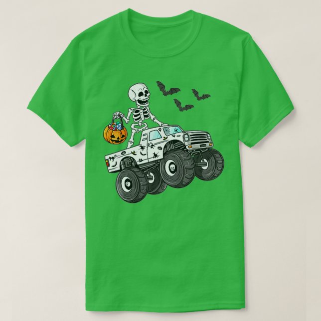 Monster Truck  Halloween Skeleton Riding Monster F T-Shirt (Design Front)