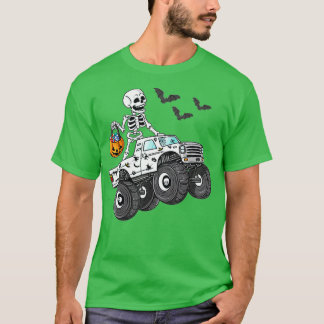 Monster Truck  Halloween Skeleton Riding Monster F T-Shirt