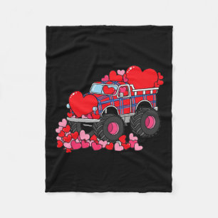 Monster Truck Hearts Plaid For Men Boys Girls Vale Fleece Blanket