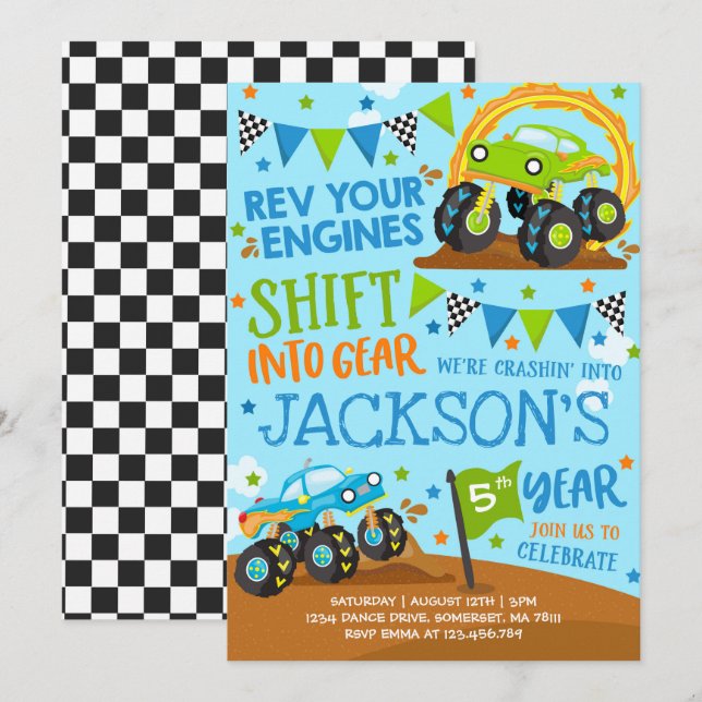 Monster Truck Invitation Monster Truck Birthday (Front/Back)