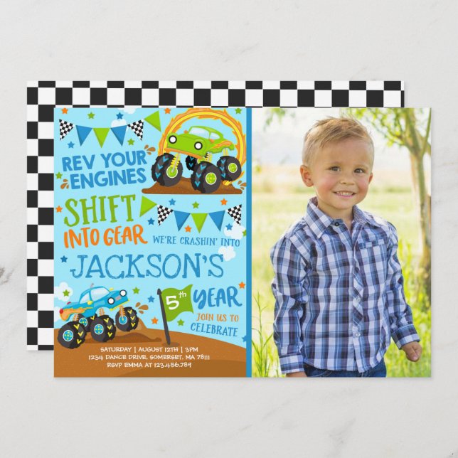 Monster Truck Invitation Monster Truck Birthday (Front/Back)