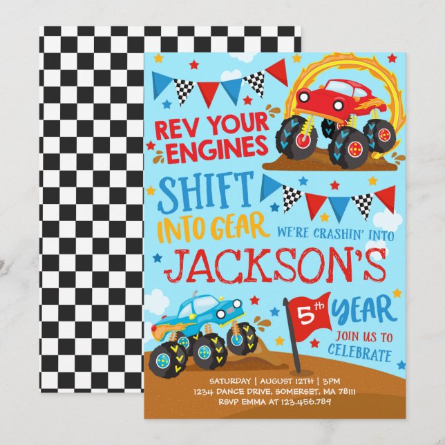 Monster Truck Invitation Monster Truck Birthday (Front/Back)