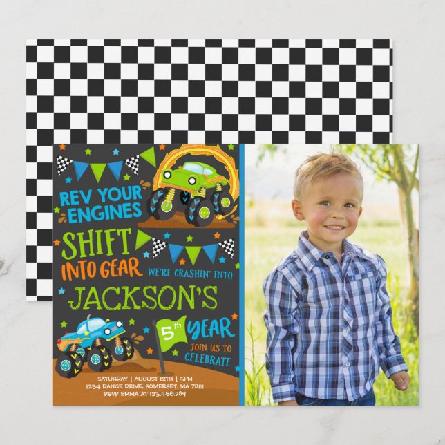 Monster Truck Invitation Monster Truck Birthday (Front/Back)