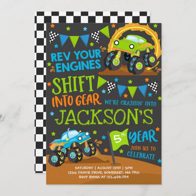 Monster Truck Invitation Monster Truck Birthday (Front/Back)