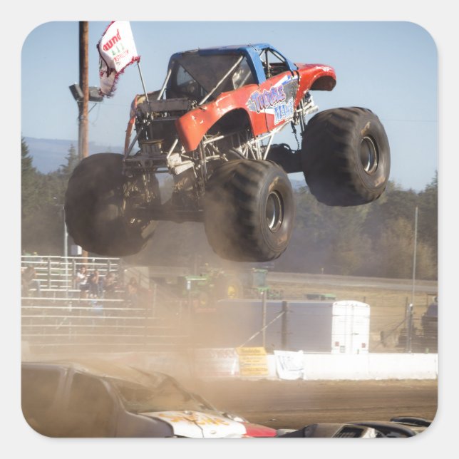 Monster Truck Jumping Square Sticker (Front)