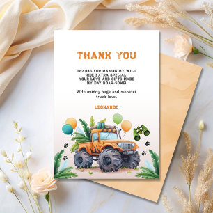 Monster Truck Jungle Safari Boy Birthday  Thank You Card