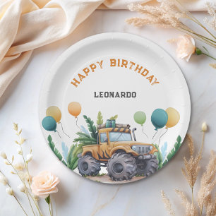 Monster Truck Jungle Safari Happy Birthday Paper Plate