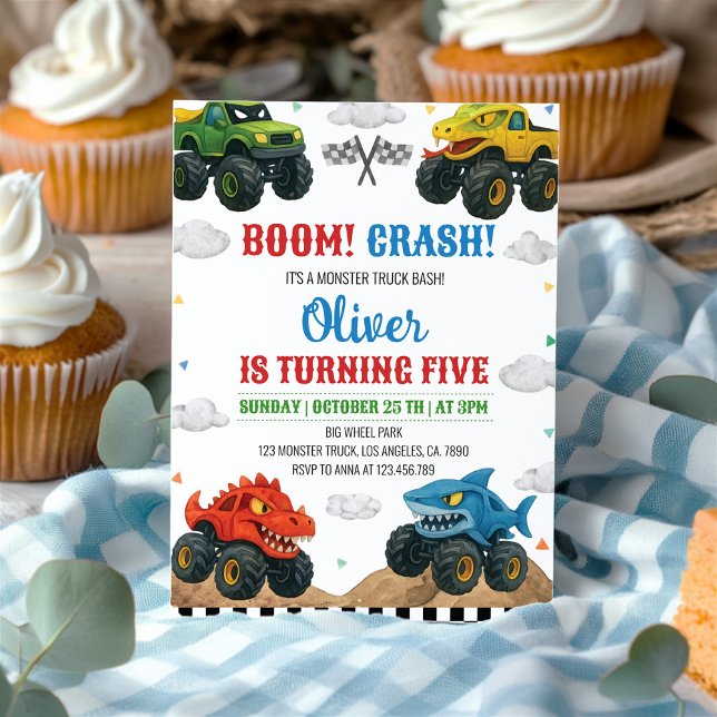 Monster Truck Kids Birthday Invitation Boom Crash (Creator Uploaded)