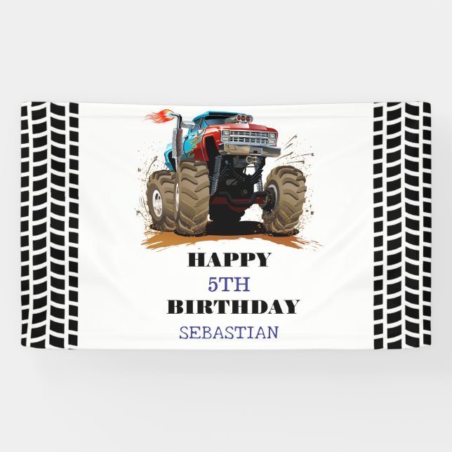 Monster Truck Kid's Birthday Party boy  Banner (Horizontal)