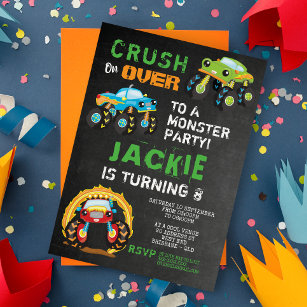 Monster Truck Kids Birthday Party Invitation