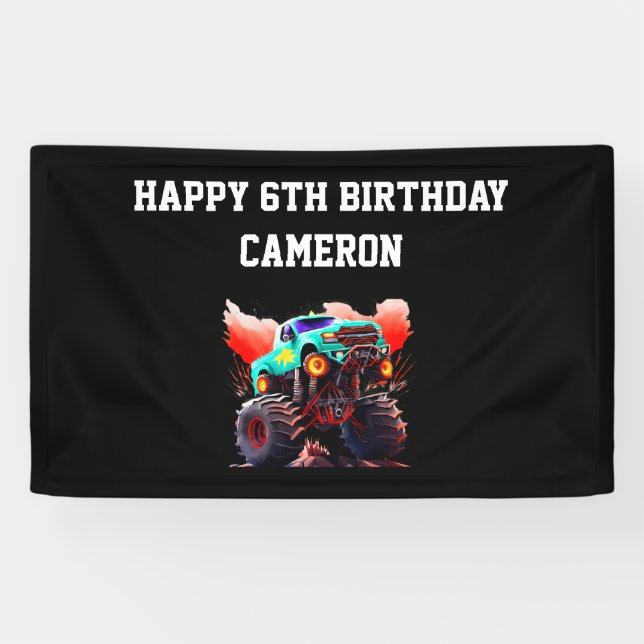 Monster Truck Kids Birthday Party Invitation Banner (Horizontal)