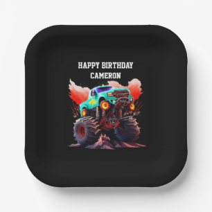 Monster Truck Kids Birthday Party Invitation Paper Plate