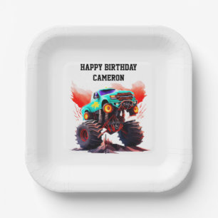 Monster Truck Kids Birthday Party Invitation Paper Plate
