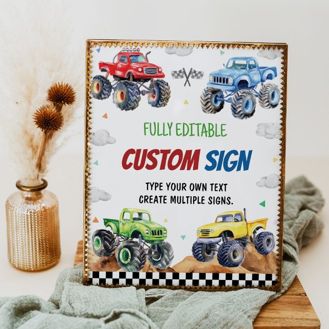 Monster Truck Kids Birthday Party Table Sign (Creator Uploaded)