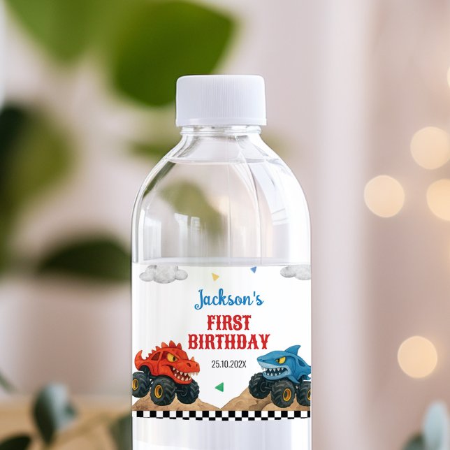 Monster Truck Kids Birthday Water Bottle Label (Creator Uploaded)