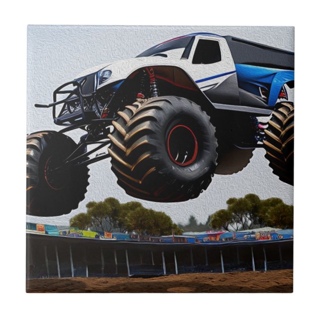 Monster Truck Launch, Ceramic Tile (Front)