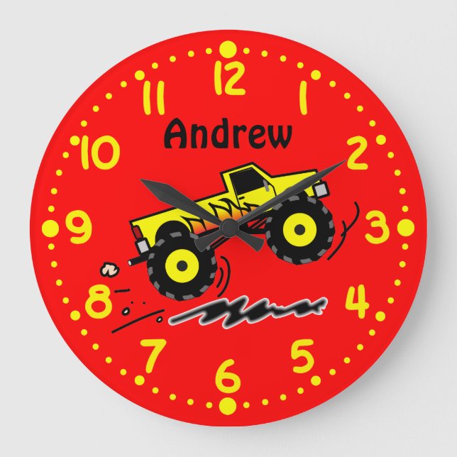 Monster Truck Lovers Personalised Boys Room Clock (Front)