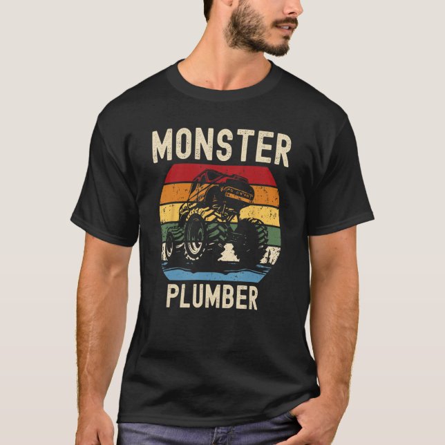 Monster Truck Loving Plumber T-Shirt (Front)