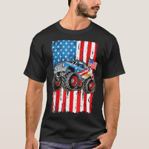 Monster Truck Men Boys Usa Flag 4th Of July T-Shirt