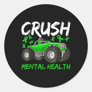 Monster Truck Mental Health Awareness For Boys Kid Classic Round Sticker