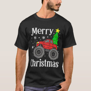 Monster Truck Merry Christmas Tree Kids Boys T-Shirt