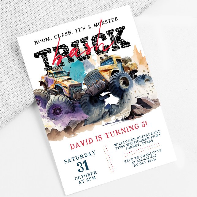Monster Truck Modern Kids Birthday Party Invitation (Creator Uploaded)