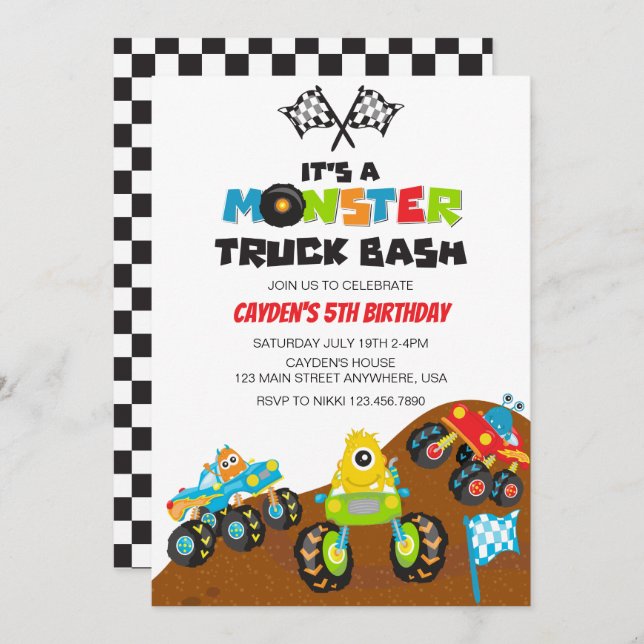 Monster Truck monsters birthday Invitation (Front/Back)