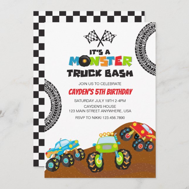 Monster Truck monsters birthday Invitation (Front/Back)