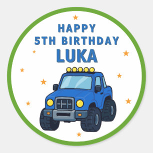Monster Truck Name Age Birthday Party Classic Round Sticker