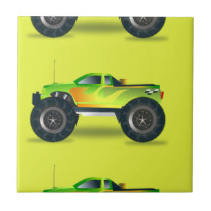 Monster truck on lime green ceramic tile