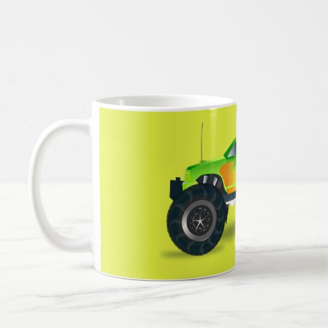 Monster truck on lime green coffee mug (Left)