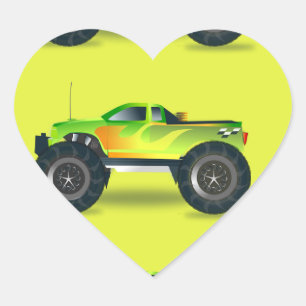 Monster truck on lime green heart sticker