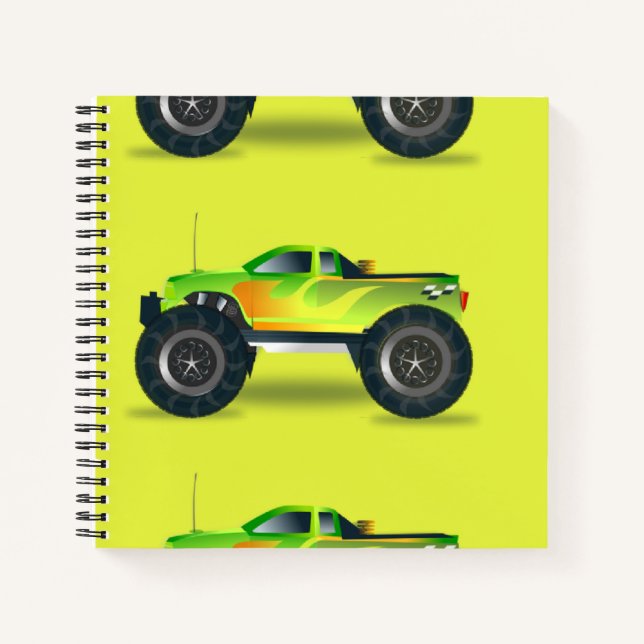 Monster truck on lime green notebook (Front)