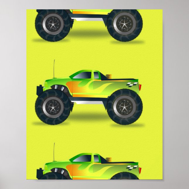 Monster truck on lime green poster (Front)