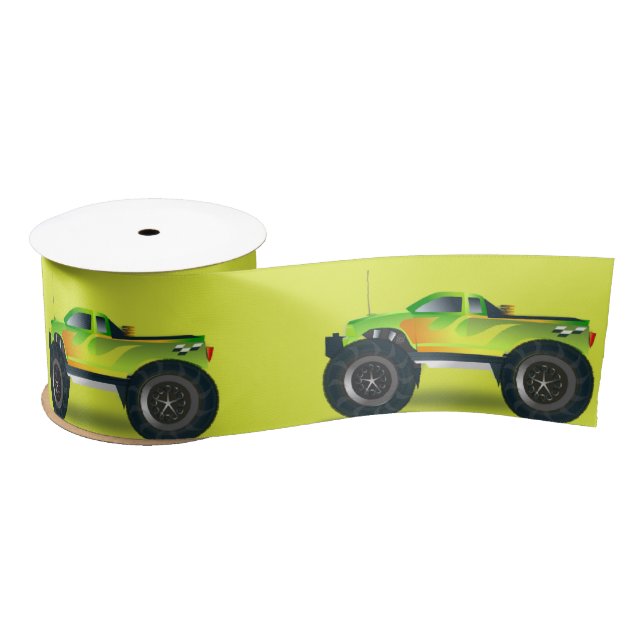 Monster truck on lime green satin ribbon (Spool)