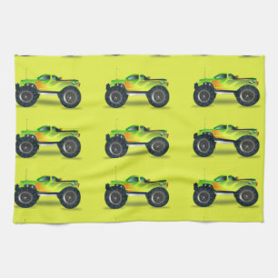 Monster truck on lime green tea towel