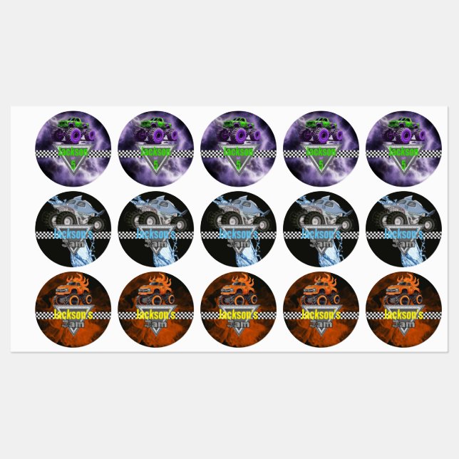 Monster Truck Party Favour Stickers/labels (Sheet)