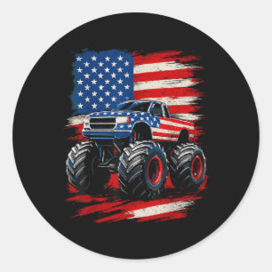 Monster Truck Patriotic Usa Flag American Classic Round Sticker