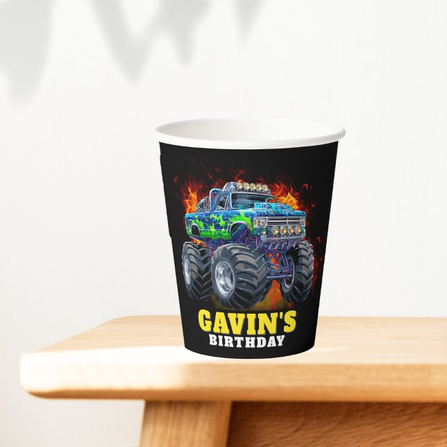 Monster Truck Personalised Birthday Party Paper Cups (Creator Uploaded)