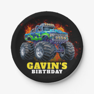 Monster Truck Personalised Birthday Party Paper Plate