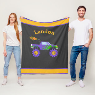 Monster Truck Personalised Name Kids Fleece Blanke Blanket