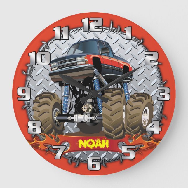 Monster Truck Personalizable Boys Room Clock (Front)