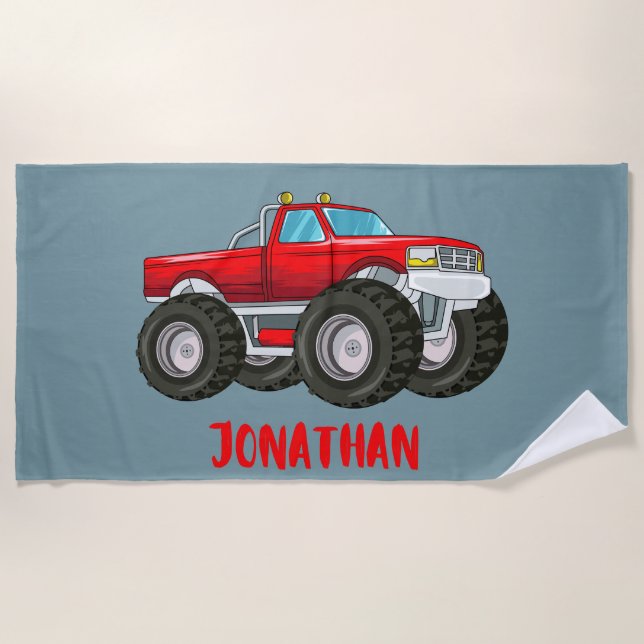 MONSTER TRUCK PERSONALIZED BEACH TOWEL (Front)